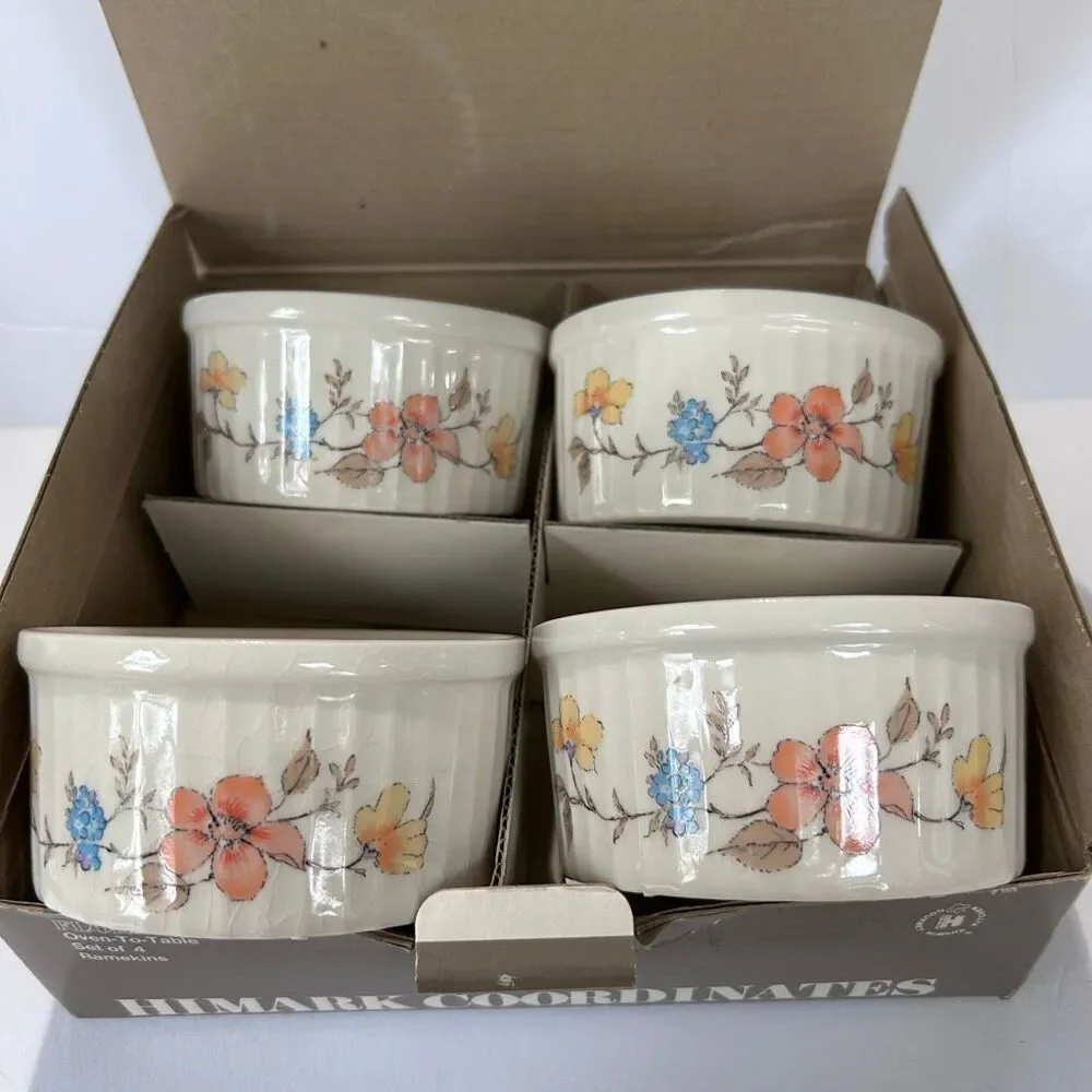 Vintage Himark Floral Mist 4 Ramekin Set NIB